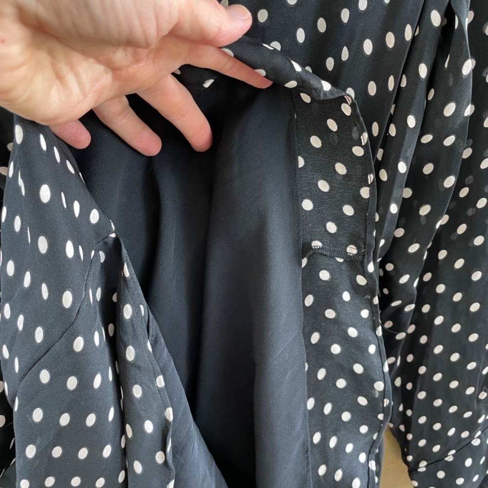 Intermix Black Polka Dot Silk Blend Dress Tie Waist Pockets Size S - Picture 8 of 10